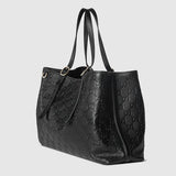 GG Emblem large tote bag Black full-grain leather