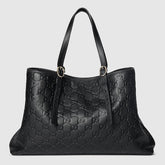 GG Emblem large tote bag Black full-grain leather