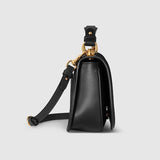 Blondie medium top handle bagblack smooth leather