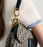 Blue Oblique Chambray Saddle Bag with Strap