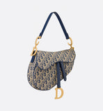 Blue Oblique Chambray Saddle Bag with Strap