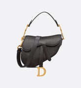 Mini Saddle Bag with Strap Black Grained Calfskin