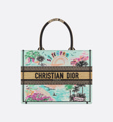 Souvenir Medium Book Tote Natural Raffia and Multicolor Embroidered Cotton