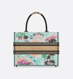 Souvenir Medium Book Tote Natural Raffia and Multicolor Embroidered Cotton