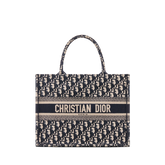 Medium Book Tote Ecru and BlueOblique Embroidery