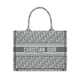 Medium Book Tote Blue Oblique Chambray-Effect Embroidery