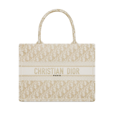 Medium Book Tote White and Gold-Tone Oblique Embroidery