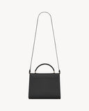 CASSANDRA MEDIUM TOP HANDLE BAG IN GRAIN DE POUDRE EMBOSSED LEATHER BLACK