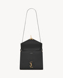 CASSANDRA MEDIUM TOP HANDLE BAG IN GRAIN DE POUDRE EMBOSSED LEATHER BLACK