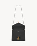 CASSANDRA MEDIUM TOP HANDLE BAG IN GRAIN DE POUDRE EMBOSSED LEATHER BLACK