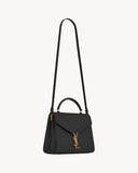CASSANDRA MEDIUM TOP HANDLE BAG IN GRAIN DE POUDRE EMBOSSED LEATHER BLACK