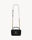COLLEGE MINI CHAIN BAG IN SHINY CRACKLED LEATHER BLACK