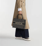 Medium Book Tote Ecru and BlueOblique Embroidery