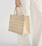 Medium Book Tote Gold-Tone Oblique Embroidery
