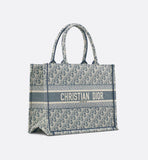 Medium Book Tote Blue Oblique Chambray-Effect Embroidery