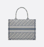 Medium Book Tote Blue Oblique Chambray-Effect Embroidery