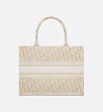 Medium Book Tote White and Gold-Tone Oblique Embroidery