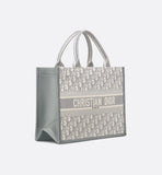 Medium Book Tote Gray Oblique Embroidery and Calfskin
