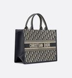 Medium Book Tote BlueOblique Embroidery and Calfskin