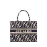 Medium Book Tote Ecru and BlueOblique Embroidery