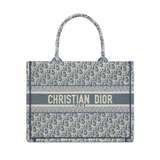 Medium Book Tote Blue Oblique Chambray-Effect Embroidery