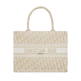 Medium Book Tote White and Gold-Tone Oblique Embroidery