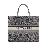 Large Book Tote Blue and Ecru Toile de Jouy Reverse Embroider