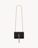 KATE SMALL TASSEL IN CROCODILE-EMBOSSED LEATHER BLACK